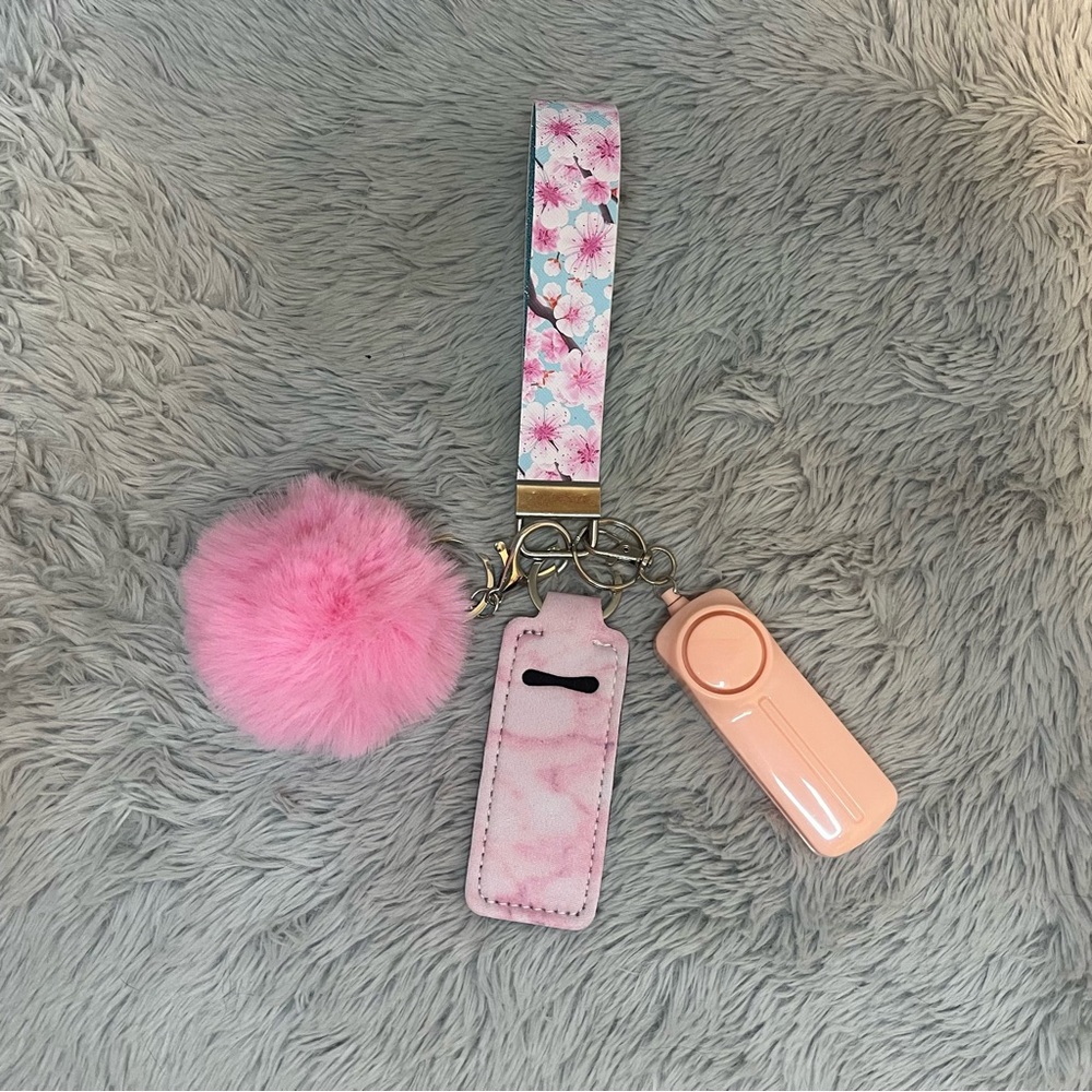 Handmade Faux Leather Sakura Wristlet Keychain Accessory Set